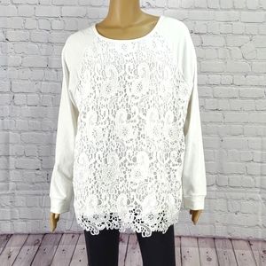 Adrianna Papell size XXL White with lace overlay long sleeve top